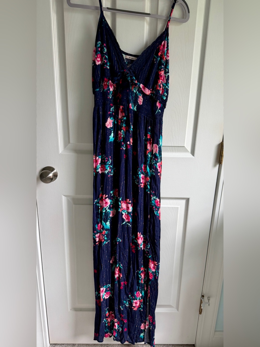 Navy Floral Maxi Dress with Spaghetti Straps